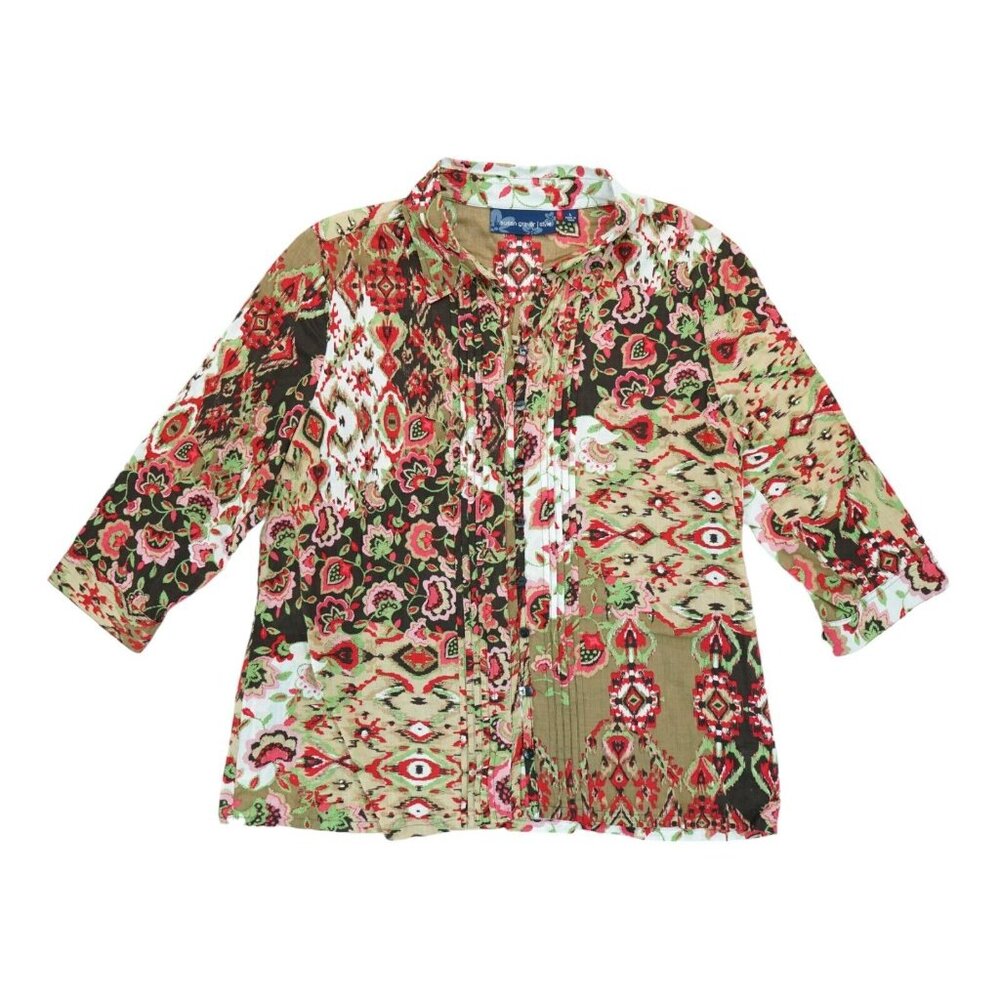Susan‎ Graver Womens Floral 3/4 Sleeve Blouse Size Large Multicolor